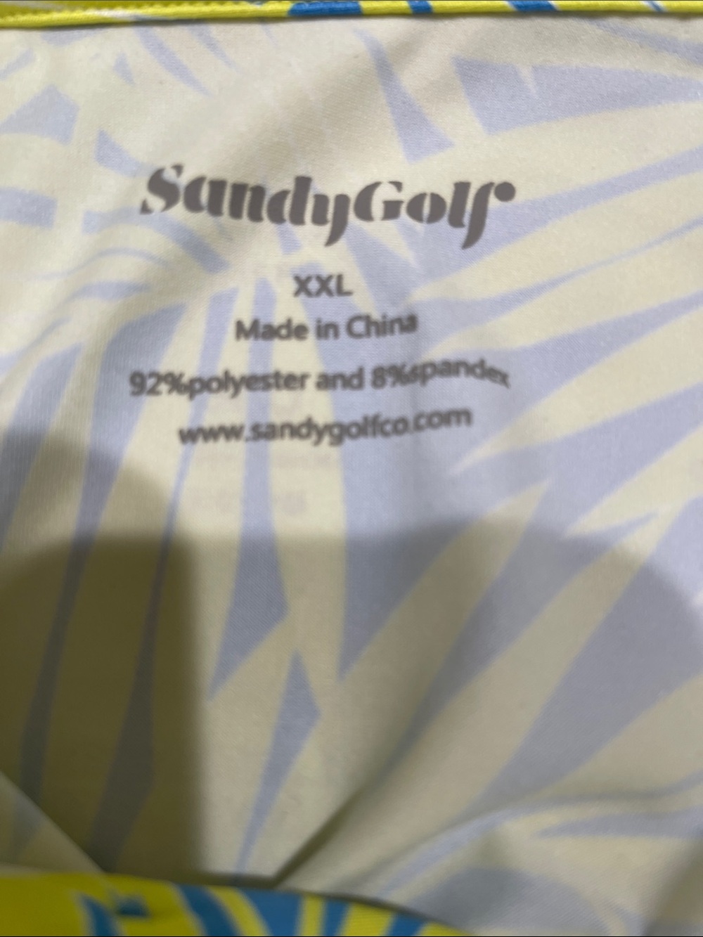 New Sandy Golf Palm Leaf Print Golf Polo Shirt Short Sleeves SZ XXL Blue Yellow - Picture 4 of 5